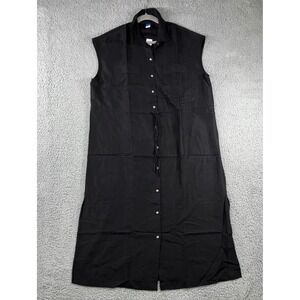 Old Navy Sleeveless Button Up Dress Women Large Mid Length‎ Black Drawstring NWT